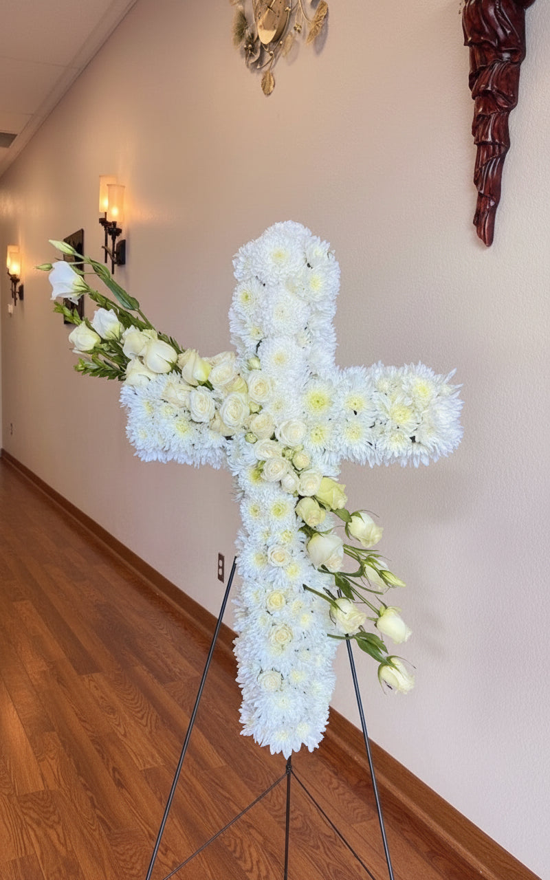 White Cross with White Roses IN 201