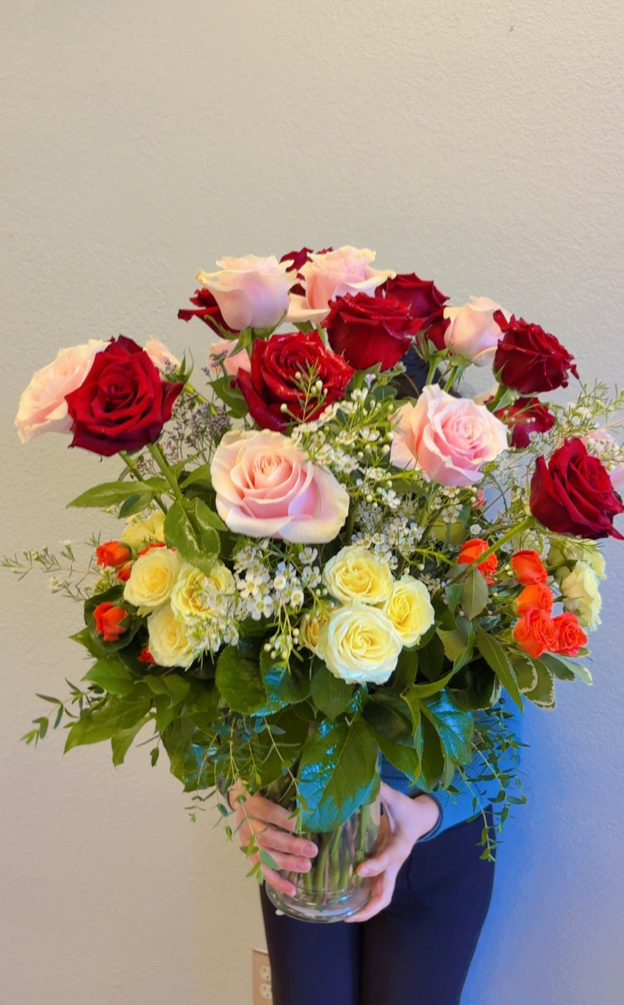 Rainbow Romance 3 dozen premium mixed 36 color roses and spry roses IN:965