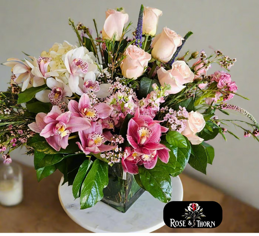 Handcrafted floral bouquet from Rose & Thorn Florist, available in multiple sizes including Standard, Deluxe, and Premium. Fresh flower delivery in Scottsdale, Paradise Valley & Phoenix.