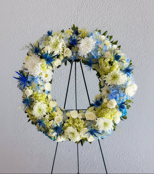 White and Blue 18" Wreath  IN 201