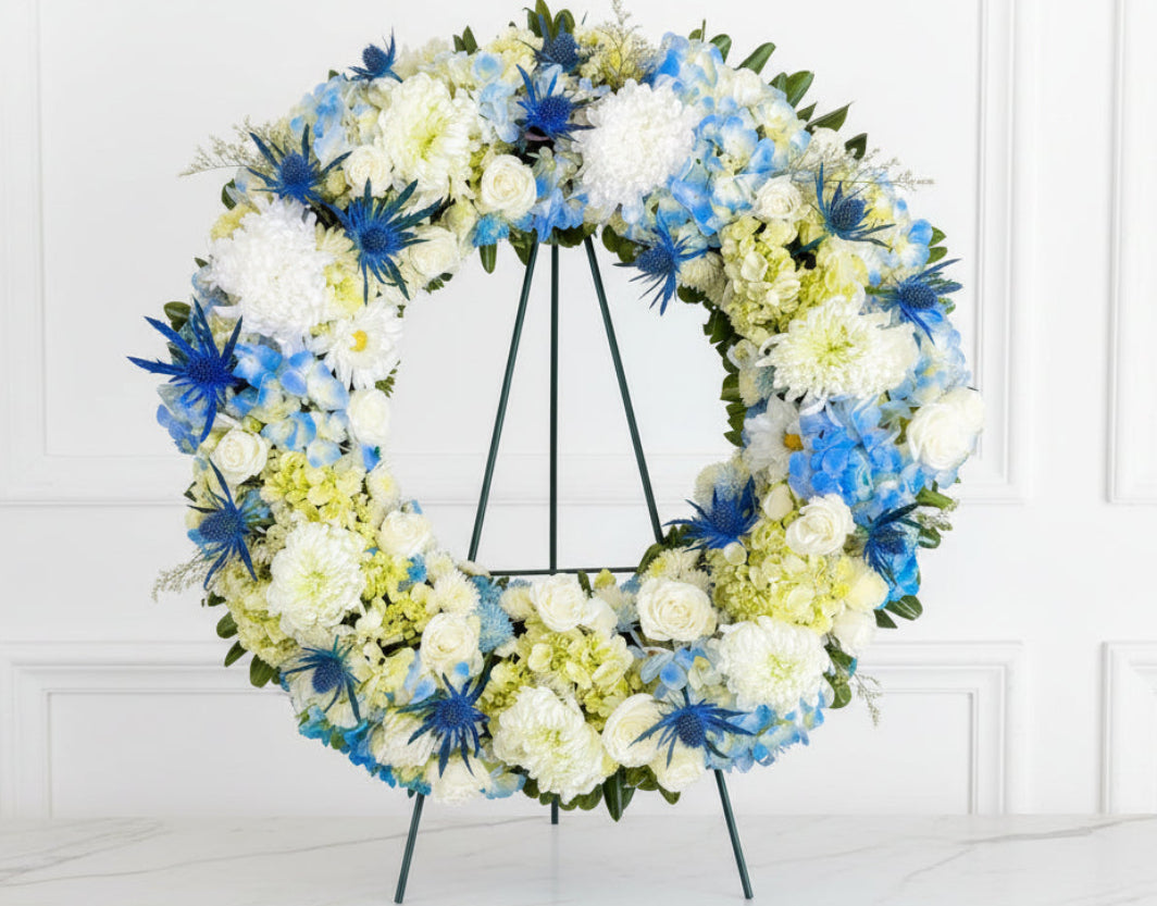 White and Blue 18" Wreath  IN 201