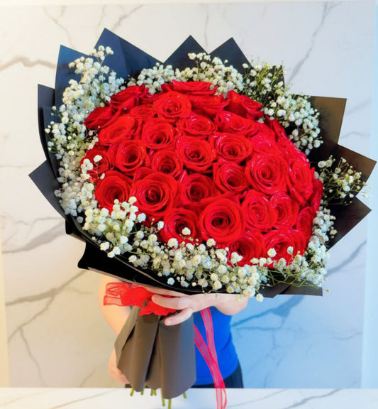 A bouquet of red roses