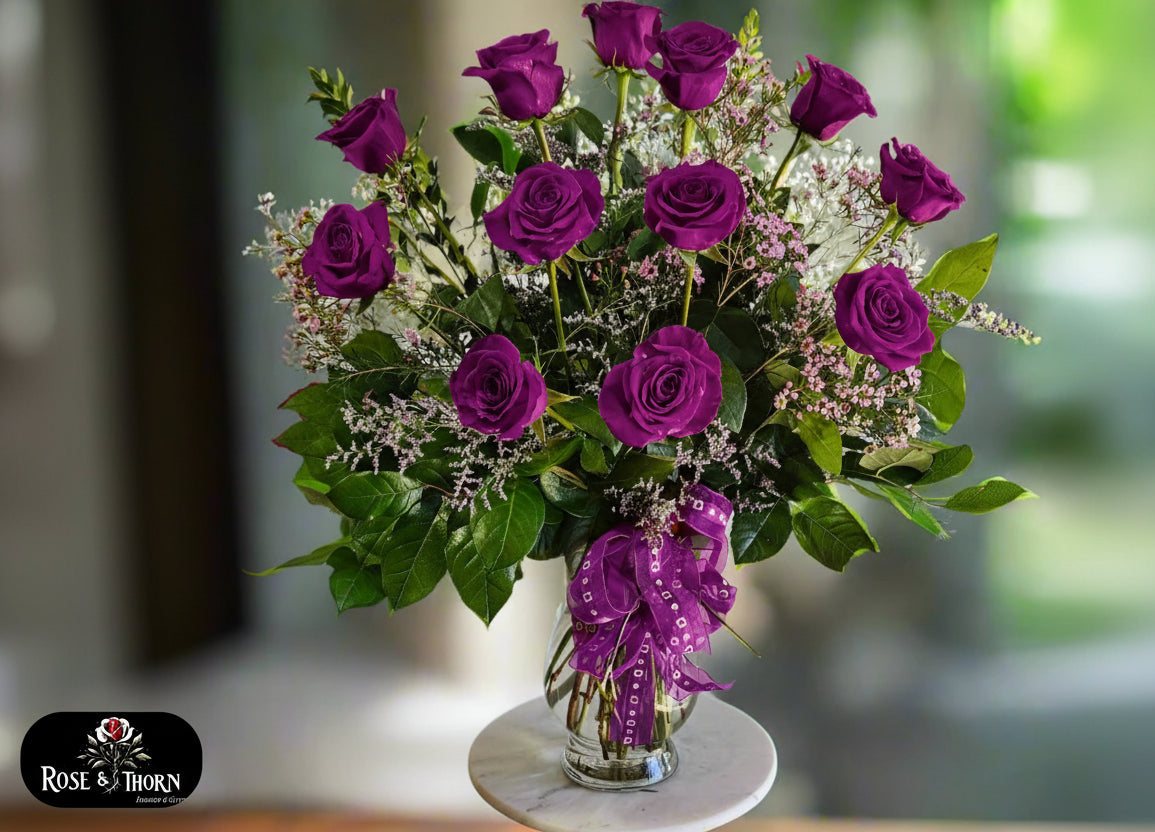 12 Long-Stemmed Purple Roses 💜 IN 209